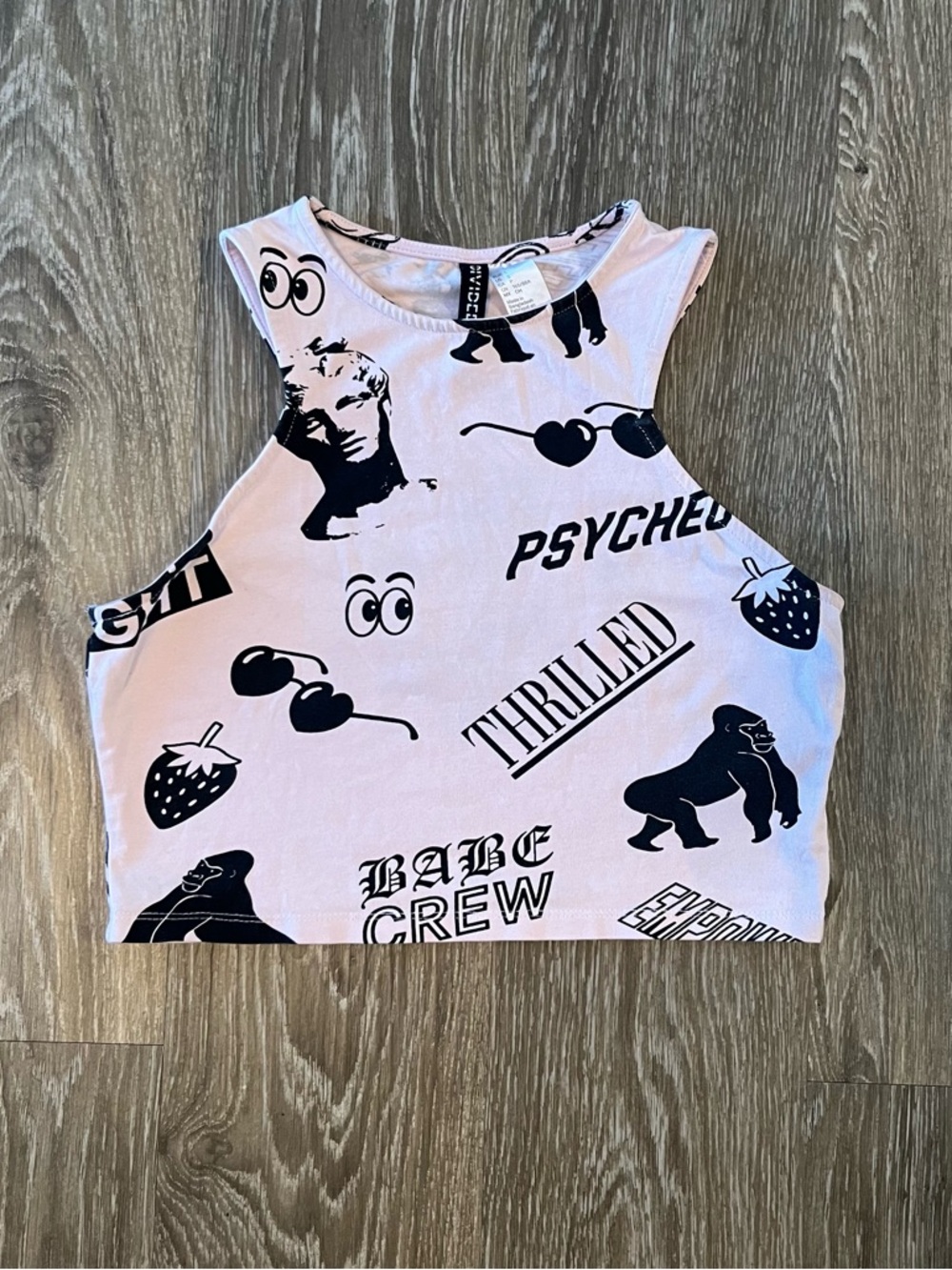 H&M Light Pink Tank Top with Black Graphic Motif